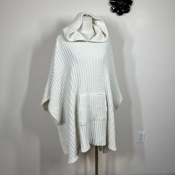 Free People Jackets & Blazers - Free People Poncho Women One Size White Bestie Blacket Ribbed Knit Oversize Boho